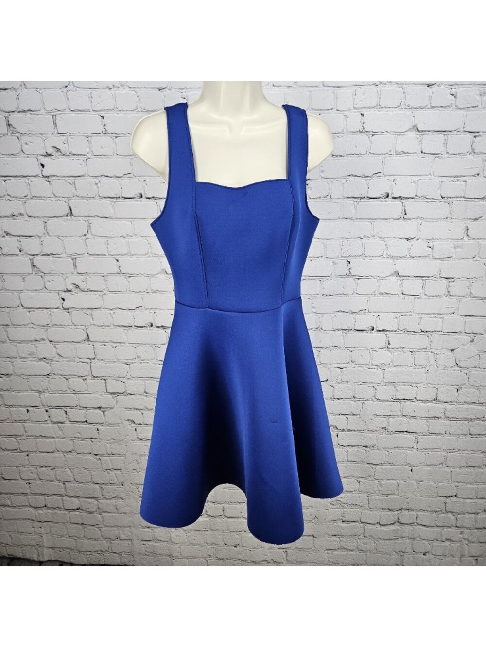 AQUA Blue Sleeveless Square Neck Stretch A-Line Short Dress USA Medium M